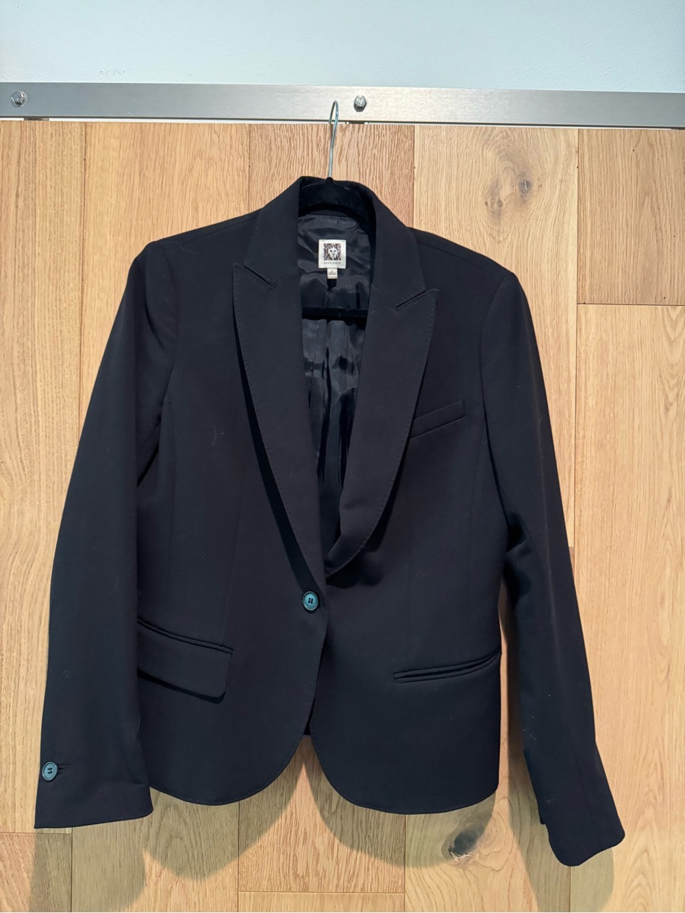 Anne Klein Dark Navy Single Button Peak Lapel Tailored Blazer Size 8